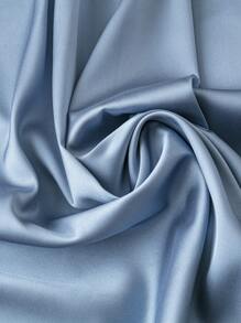 SHEIN LUNE Plus Size Women Elegant Solid Color Shiny Ruffle Collar Loose Blouse With Flared Sleeves, Office Wear - Blue - View 5