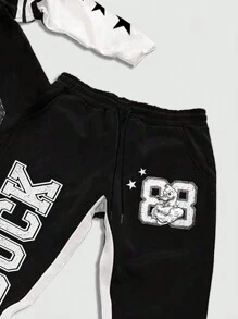 ROMWE MEN Prep Men 2 Pieces Set (T-Shirt + Pants), Minimalist Casual Outfit For Daily Wear - Black and White - View 7