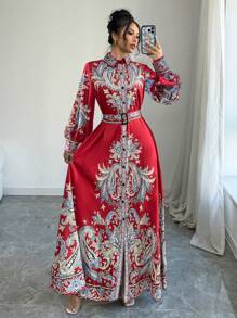 Calvaya Robe chemise maxi imprimée élégante de style vintage pour femmes
