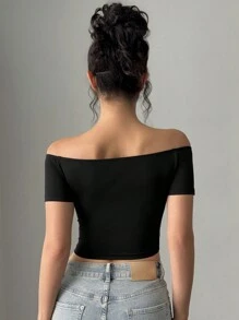 Firerie 节日和假期优雅撞色 3D 花卉露肩 V 领短袖紧身 T 恤，工作和度假时尚，春夏