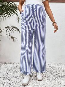 SHEIN Maternity Casual Stripe Pants, Stylish Everyday Wear - Blue and White - View 5