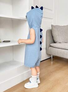 新生男婴/女婴休闲可爱蓝色恐龙风格针织连帽连体衣 - 彩色 - 查看 4