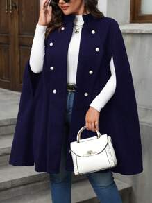 SHEIN LUNE Plus Size Minimalist Fashion Casual Overcoat For Daily Wear - Navy Blue - View 1