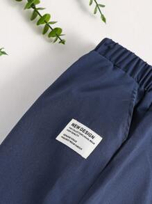 SHEIN 男童休闲松紧腰带口袋宽松裤，秋冬季时尚百搭 - 寶藍色 - 查看 3