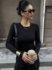 DAZY Vacation Backless Slim Fit Sexy Women's Long Sleeve T-Shirt, Spring,Y2k,Fall Women Clothes