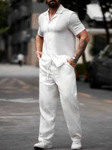 Manfinity RSRT Men's Shirt Set, Top & Pants, Casual & Stylish Everyday Wear - White - View 7