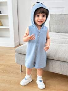 新生男婴/女婴休闲可爱蓝色恐龙风格针织连帽连体衣 - 彩色 - 查看 2