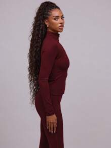 Musera Sport 高领全拉链修身长袖运动外套，适合板式网球、网球、匹克球等运动，秋冬季健身房穿着。 - 酒紅色 - 查看 2