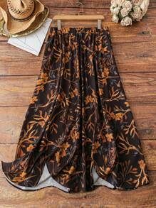 SHEIN LUNE Plus Size Women All Over Print Casual Regular Skirt Fall Cloth For Women - Multicolor - View 1