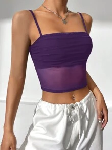 SHEIN EZwear Summer Black TopContrast Mesh Crop Cami Top
