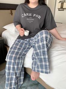 Dazy Plus 2pcs Set Loose Pajama Top And Bottoms, All Season Casual Loungewear - Grey - View 7