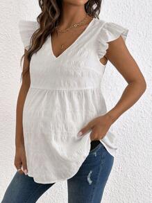 SHEIN Maternity Casual Solid Color Textural Cap Sleeve Blouse - White - View 1