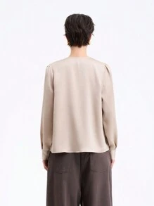 Aalyst Chemise à manches longues pour femmes avec col rond élégant, cordon coulissant, nœud papillon et boutons devant. Convient pour le printemps, l'automne et l'hiver