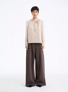 Aalyst Chemise à manches longues pour femmes avec col rond élégant, cordon coulissant, nœud papillon et boutons devant. Convient pour le printemps, l'automne et l'hiver