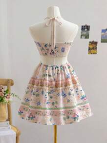 Soleia 春季女士腰部镂空刺绣花卉印花沙滩吊带裙 - 彩色 - 查看 2