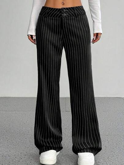 Flirla 女式系带条纹喇叭休闲裤