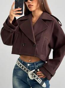 SHEIN EZwear 女士约会之夜外出基本款粗花呢短款夹克