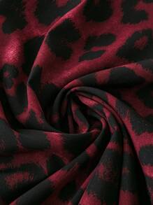 SHEIN CURVE+ 大码女式休闲豹纹灯笼袖开衩连衣裙 - 彩色 - 查看 4