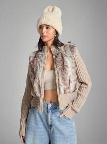 LYSMO Áo khoác lông mịn cho nữ - Màu Khaki - Xem 1