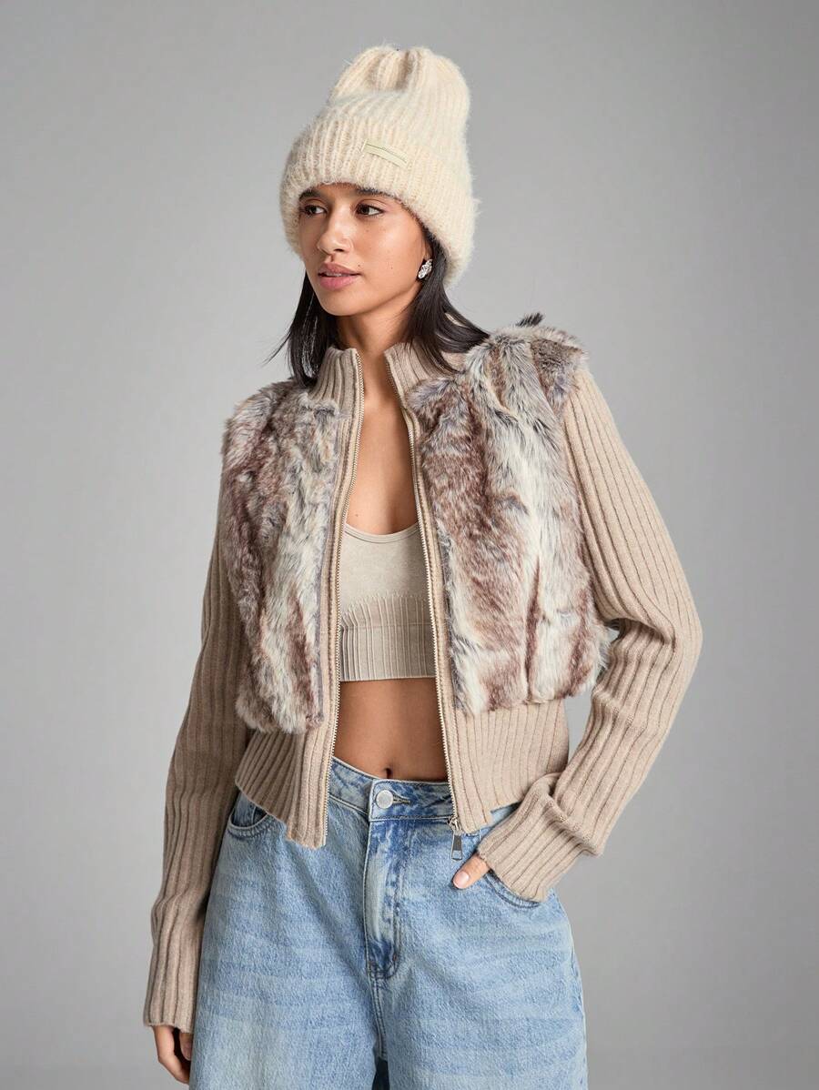 LYSMO Áo khoác lông mịn cho nữ - Màu Khaki - Xem 1