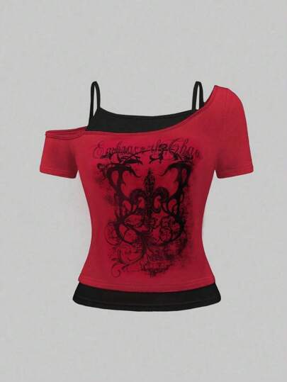 Grunge Punk Grunge Reben Retro botanisches Grafik Rock Musik Festival Kontrast Farbe T-Shirt , Drop-Shoulder, für Frauen