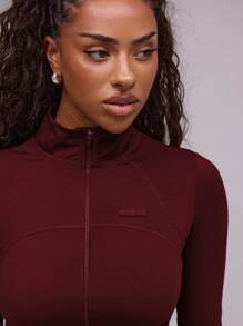 Musera Sport 高领全拉链修身长袖运动外套，适合板式网球、网球、匹克球等运动，秋冬季健身房穿着。 - 酒紅色 - 查看 3