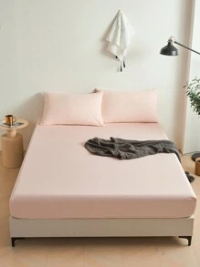 1 pieza Sábana ajustada de color rosa claro sólido, protector de colchón, funda de colchón para cama, sábana, suave y transpirable, para cama de todos los tamaños - Sábana de cama con bolsillo profundo de hasta 11.8 pulgadas para cama individual, doble, king, queen. Ropa de cama para dormitorio, vuelta al colegio