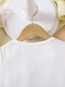 Genkimix Kids 年轻女孩休闲可爱蝴蝶结刺绣圆领短袖 T 恤，夏季百搭 - 白色 - 查看 3