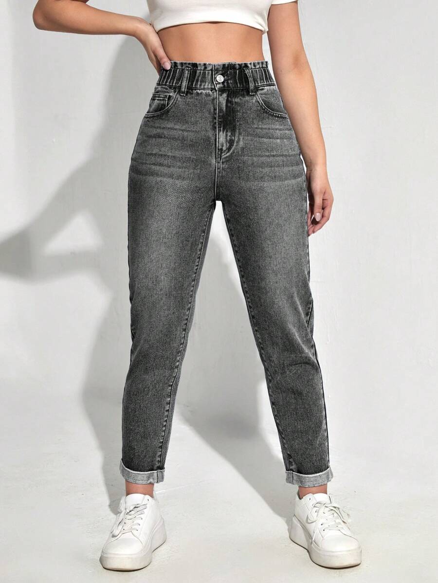 SHEIN EZwear Casual Denim Jeans, Stylish And Suitable For Everyday Wear - Dark Grey - View 1