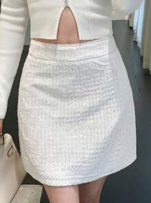DAZY Saia feminina casual brilhante de cor sólida, simples e elegante para uso diário, saia feminina de lantejoulas para o outono e inverno. - Damasco - Ver 2