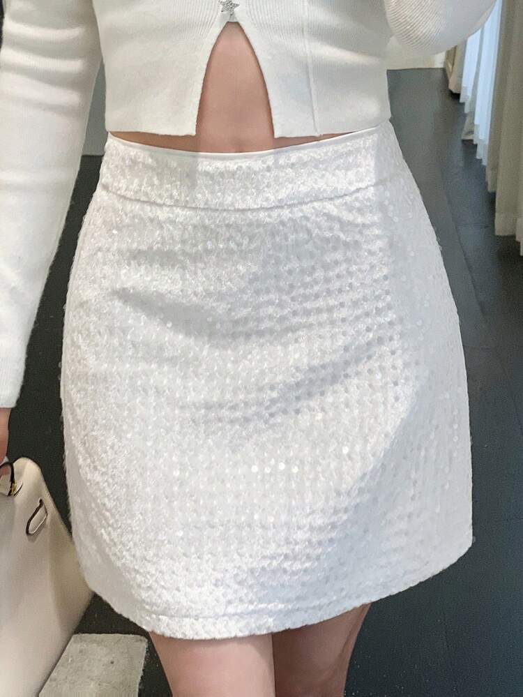 Women's Solid Color Sparkling Casual Skirt, Simple & Fashionable For Everyday Wear,Fall Clothes Sequin Winter Women Skirts