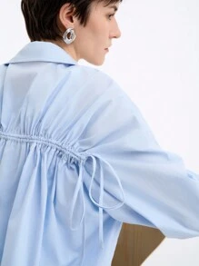 SHEIN Clasi 女士简约纯色优雅休闲商务舒适宽松插肩长袖衬衫，春秋 - 淺藍色 - 查看 8