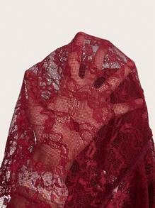 Sweetina Lace Patchwork Drawstring Asymmetrical Hem Cropped Cami Top - Burgundy - View 5