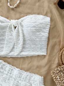Soleia Conjunto de top bandeau con nudo y shorts para mujer, atuendo casual de playa, ropa de verano - Blanco - Ver 3