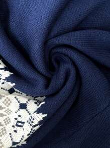 Calvaya Plus Size Retro Vibe Color Block V-Neck Jacquard Knit Sweater Dress Fall Winter Cloth For Women - Multicolor - View 8