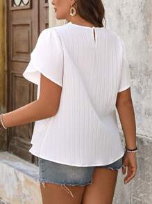 Celure Plus Size Women's Solid Color Lace Hollow Floral Short Sleeve Blouse