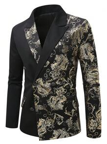 Manfinity AFTRDRK Veste de costume à la mode à manches longues avec col châle et motif floral gaufré, pour homme grande taille - Multicolore - Voir 1