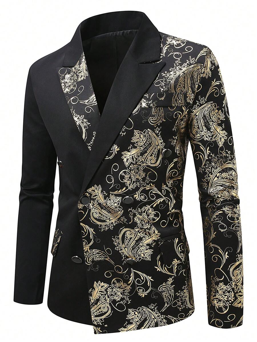 Manfinity AFTRDRK Veste de costume à la mode à manches longues avec col châle et motif floral gaufré, pour homme grande taille - Multicolore - Voir 1