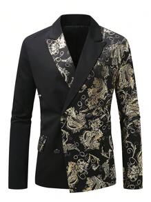 Manfinity AFTRDRK Veste de costume à la mode à manches longues avec col châle et motif floral gaufré, pour homme grande taille - Multicolore - Voir 3