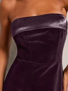 SHEIN PETITE 女士优雅修身天鹅绒迷你连衣裙，女士温暖圣诞连衣裙，新年夜性感派对装 - 紫色 - 查看 4