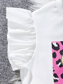 Sparklyn 2 Pieces Tween Girl Leopard Print Cap Sleeve Ruffle Hem T-Shirt With Pleated Skirt Set, Spring/Summer, School, Campus, College Summer Holiday - Red and White - View 7