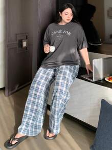 Dazy Plus 2pcs Set Loose Pajama Top And Bottoms, All Season Casual Loungewear - Grey - View 6