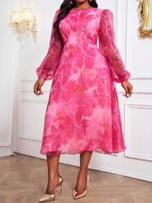 Fleurora Váy chữ A cổ tròn tay giám mục thanh lịch mùa thu đông cổ điển sang trọng cho tiệc cưới cocktail - Nhiều màu - Xem 5