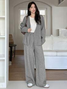 DAZY 2pcs Women Knitted Sweater Set For Spring Casual Outfits,Fall Clothes - Grey - View 2