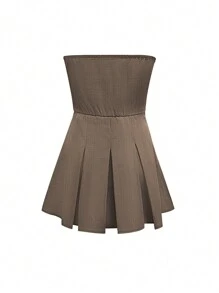 INAWLY Women's Solid Color Minimalist Casual Everyday Dress - Khaki - View 2