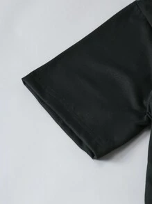 SHEIN 2pcs/Set Teenage Boys Fashion Black T-Shirt And Purple Shorts, Casual Outfit, School, Campus, College - Black - View 3