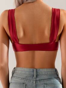 SHEIN Swim 极简纯色休闲上衣，简单时尚，适合夏季日常穿着 - 酒紅色 - 查看 2