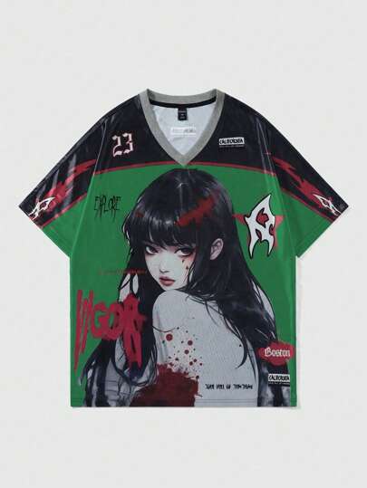 Men's Anime Graphic Print Short Sleeve T-Shirt, Suitable For Spring/Summer