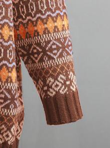 SHEIN LUNE Damski sweter retro casualowy z dzianiny wielokolorowej żakardowej w kolorze brązowym, odpowiedni na Halloween, Nowy Rok, Walentynki, Święto Dziękczynienia, Boże Narodzenie, Wielkanoc, Święto Narodowe, Bal, Sylwestra, Duży rozmiar, Jesień/Zima