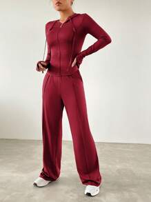 SHEIN EZwear 紧身连帽外套和直筒裤休闲运动套装